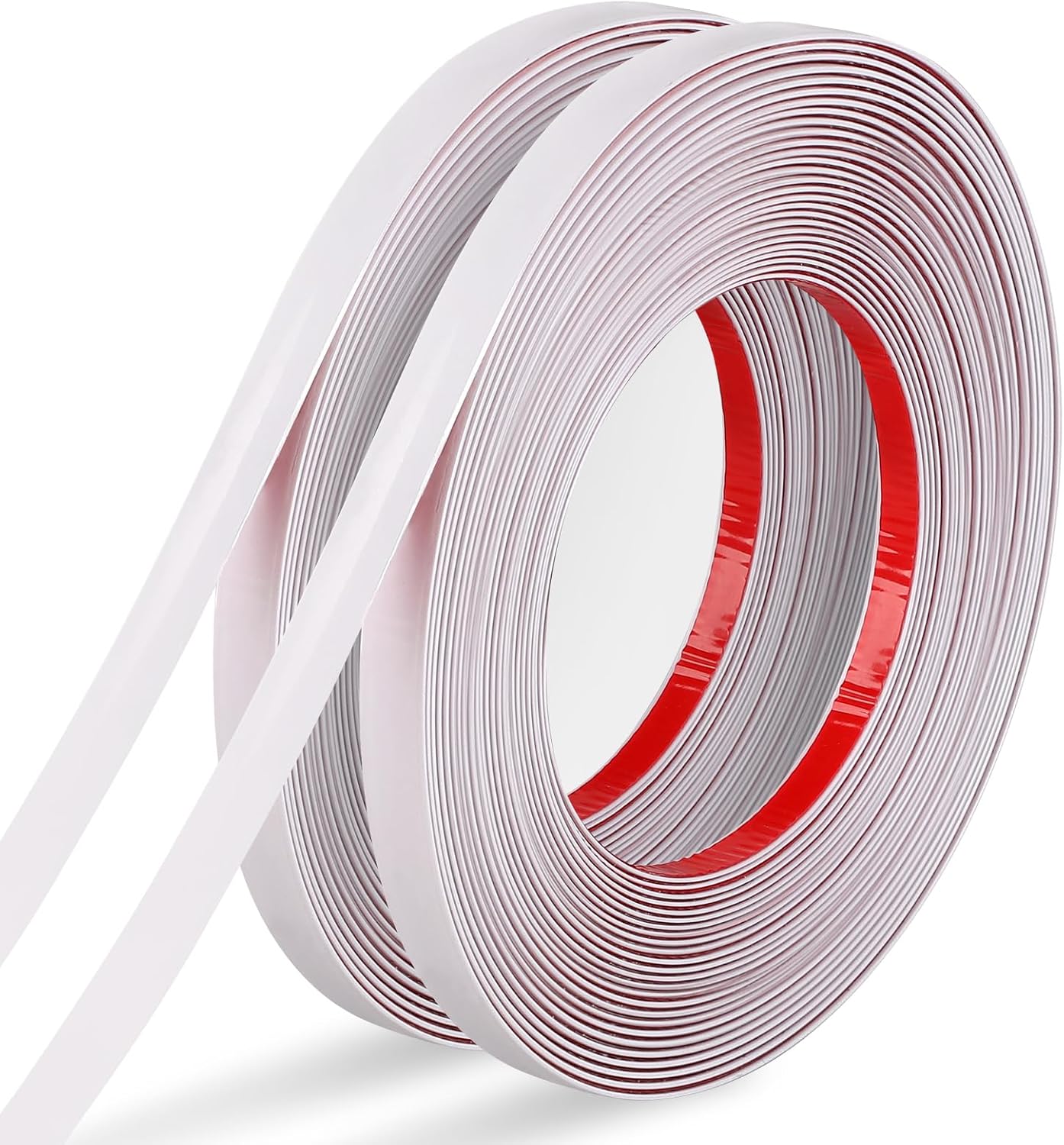 White Trim Peel and Stick 0.4'' W × 394''L Total Strip Tape, 2 Rolls Self-Adhesive Molding Trim Tape for Mirror Frame Border Walls Cabinet Tile Decorative
