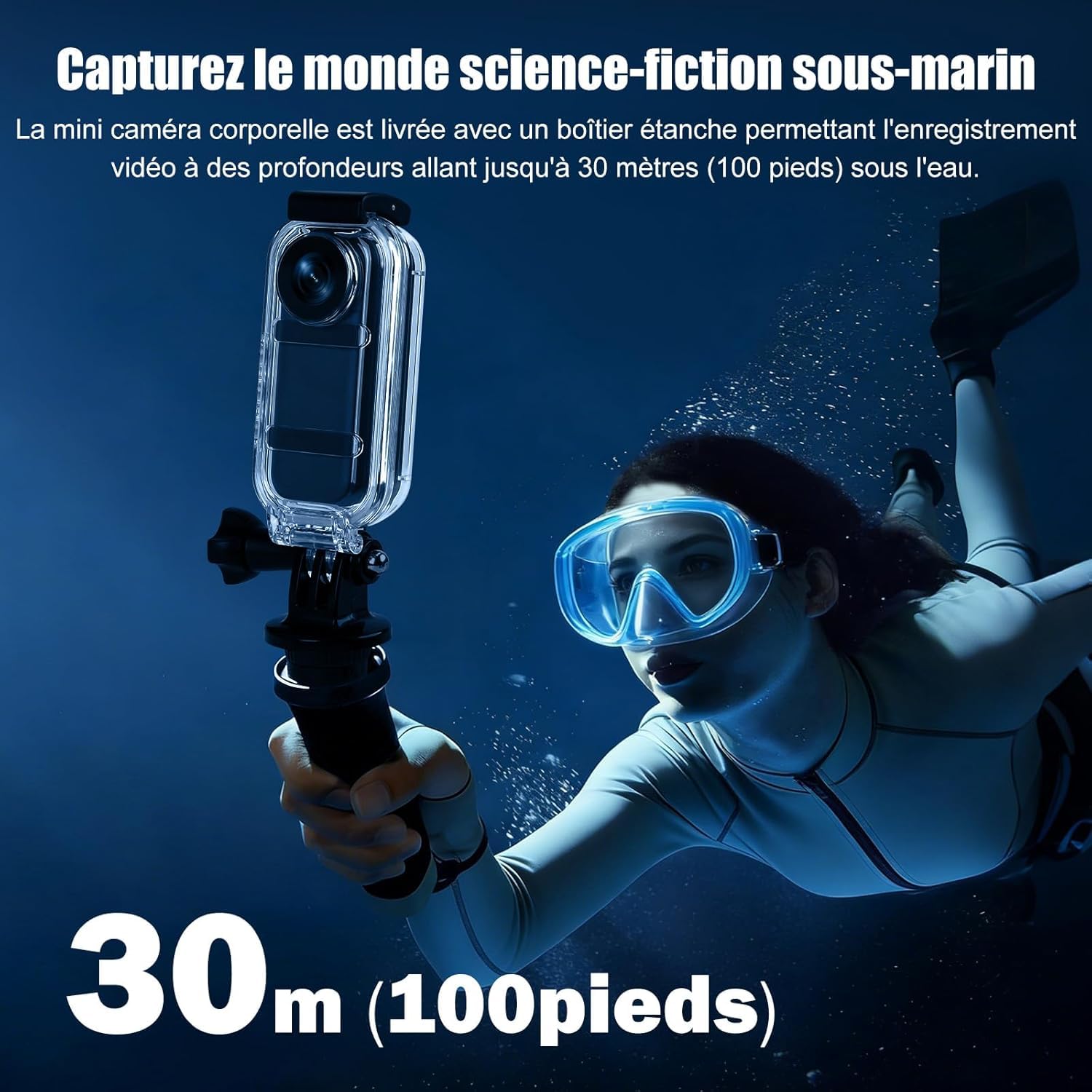 Aktionskamera Caméra Sport 360° Action Camera, Objectif Rotatif 180°, Écran Tactile, Grand Angle 120°, Batterie 8H, Étanche 30M, Wi-FI, POV Mains Libres – Idéale Vélo 10+ Accessoires (64GB)