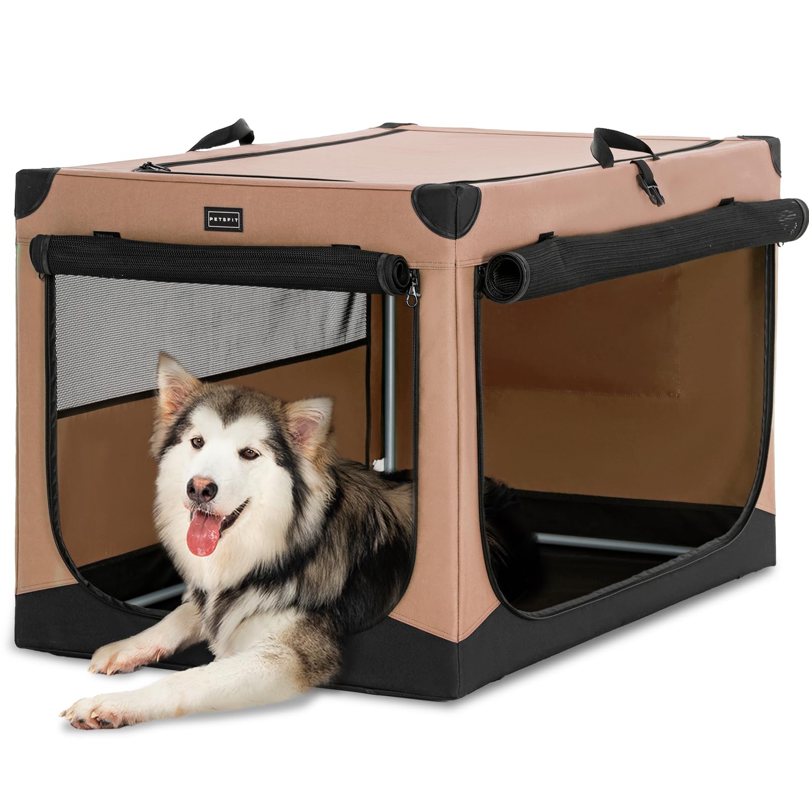 Caisse transport chien en tissu pliable XL Petsfit kaki