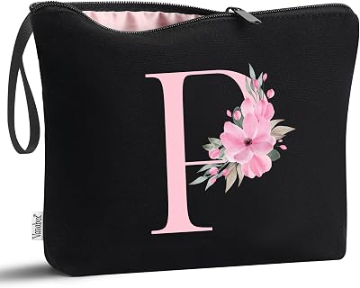Vavabox Trousse de Toilette personnalisée A à Z, Tissu Premium & Fermeture éclair Robuste, Cadeau Parfait Femme, idée Cadeau Fille Unique, Cadeau Unique pour mariée ou Demoiselle (P, Noir)