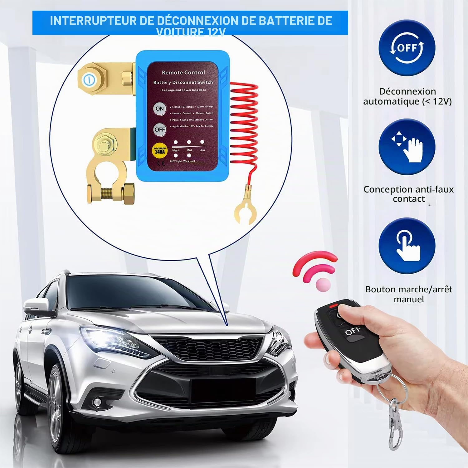 Sehawei Coupe Circuit Batterie pour Voiture, RV, ATV, Camion,Moto Bateau | 12V 240A, Coupe Circuit Voiture avec 2 Télécommandes, Interrupteur D'arrêt Automatique