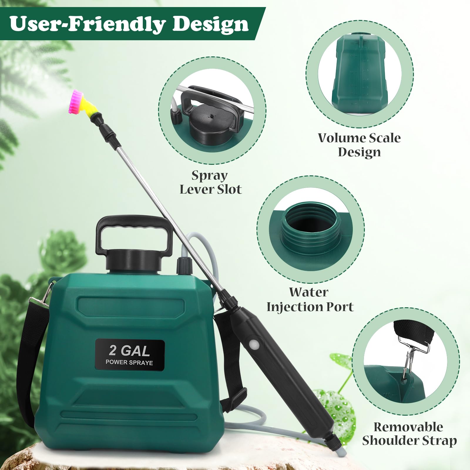 Pulverizador Eléctrico de Jardín 8 L a Batería, Recargable por USB con 3 Boquillas Ajustables, Lanza Telescópica y Correa Ajustable, Pulverizador de Presión para Riego, Plantas y Deshierbe — view 4