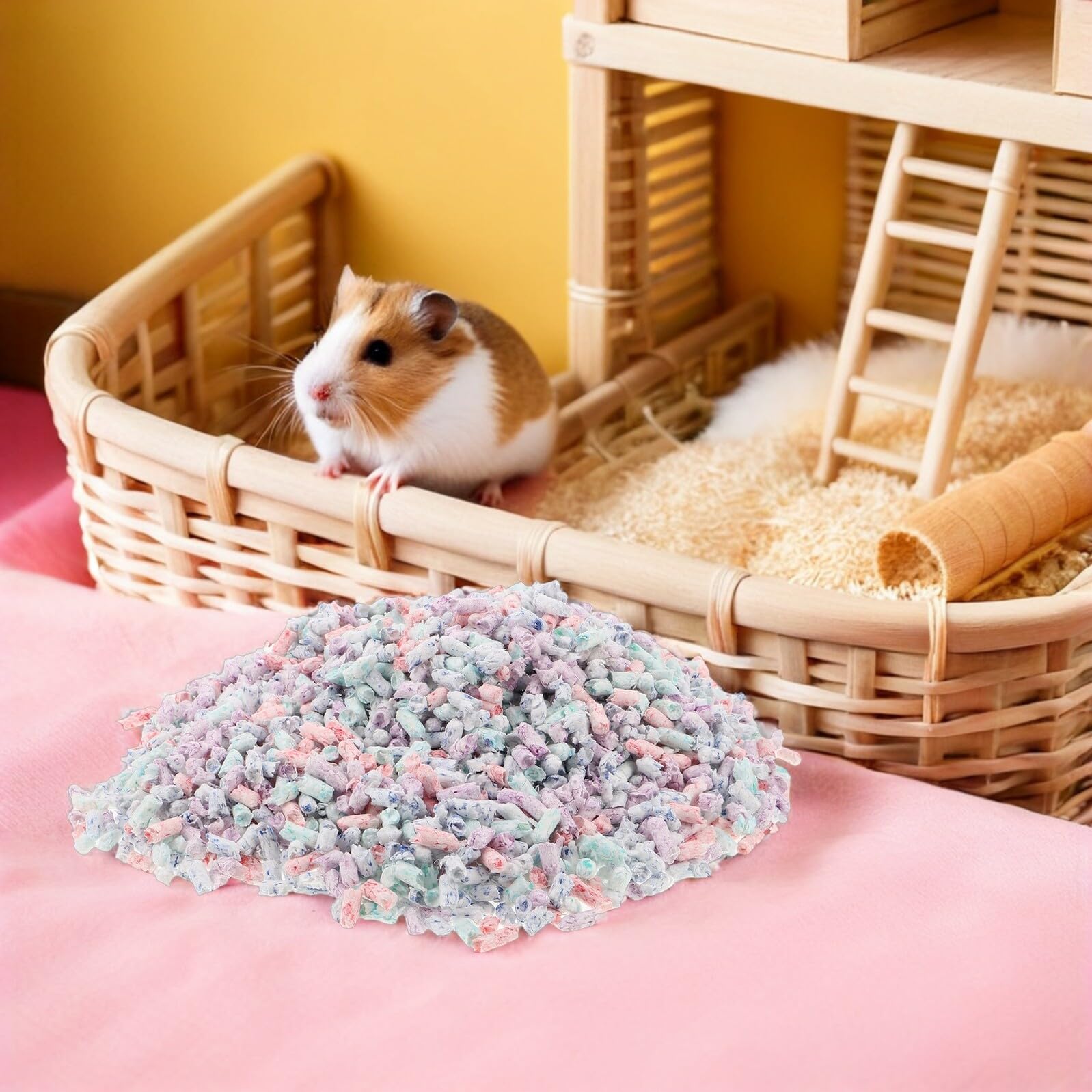 Alipis Lecho de Papel para Hámsteres y Animales Pequeños, Bolitas Absorbentes de 1 Kg, Ropa de Cama Transpirable Multicolor, Acolchado para Jaulas de Conejos y Roedores Pequeños,