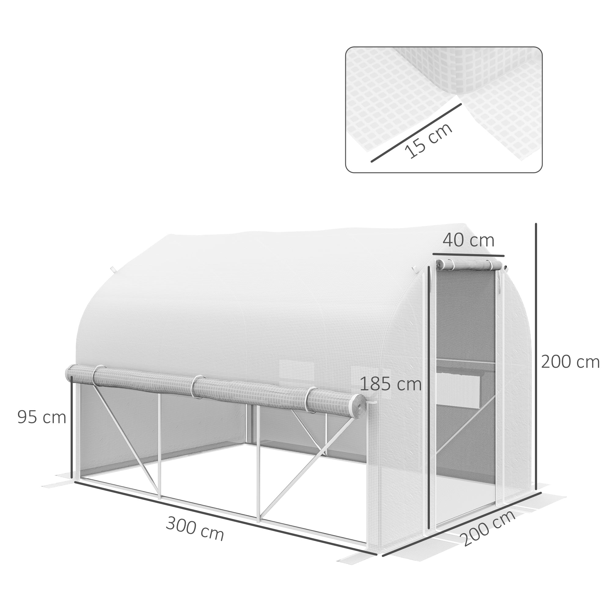 Outsunny 3 x 2 m szklarnia tunelowa z zwijanymi ścianami bocznymi zapinanymi na zamek błyskawiczny, ciepły namiot do domu z siatkowymi drzwiami i oknami, osłona PE, bezpłatne etykiety na rośliny i