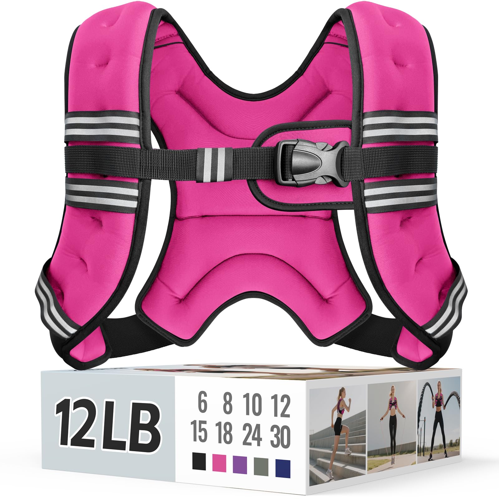 Zeerun Weighted Vest, 6/8/10/12/15/18/20/24/30LB for Men Women | Reflective Stripe Adjustable Buckle, Comfortable Durable Rucking Vest for Walking Running Strength Training