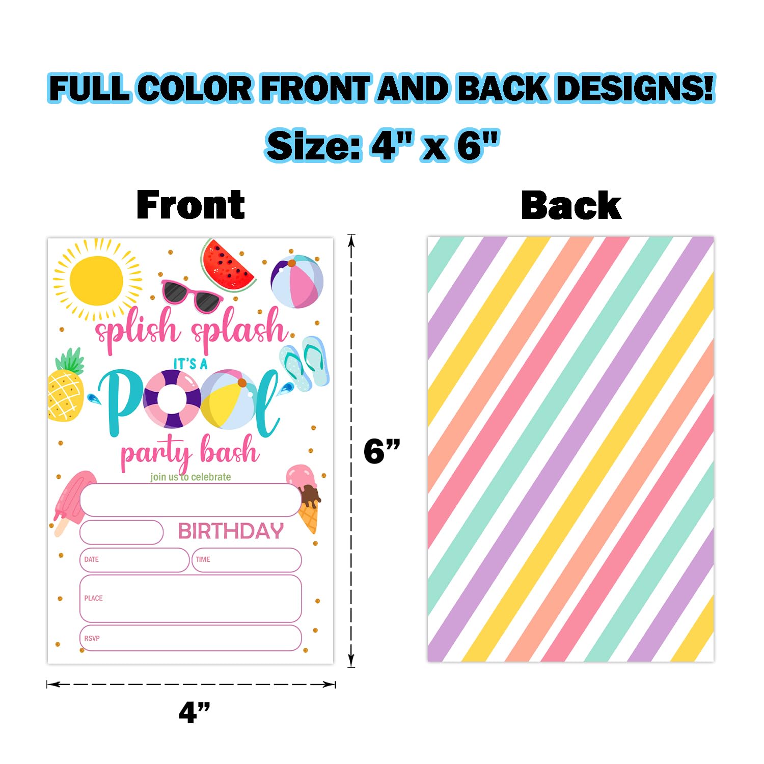 Geburtstagseinladungen Für Kinder – 20 Sets Mit Umschlägen, 10,2 X 15,2 Cm, Pool-Party-Design