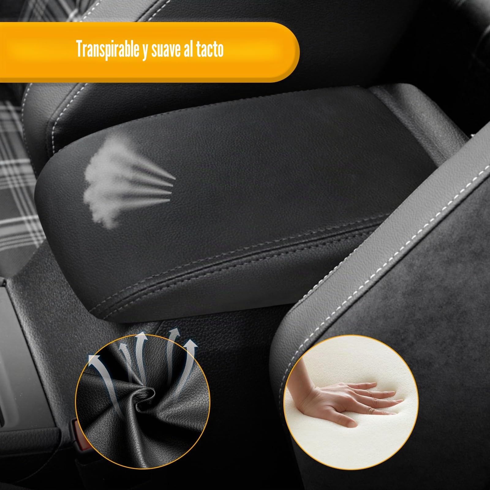 Funda Reposabrazos Coche Cubierta Protectora Compatible con VW Golf 7 MK7 2013-2020 Cojín de Apoyabrazos Consola Central Tapa Antiarañazos PU Microfibra Cuero Tapizado - Negro