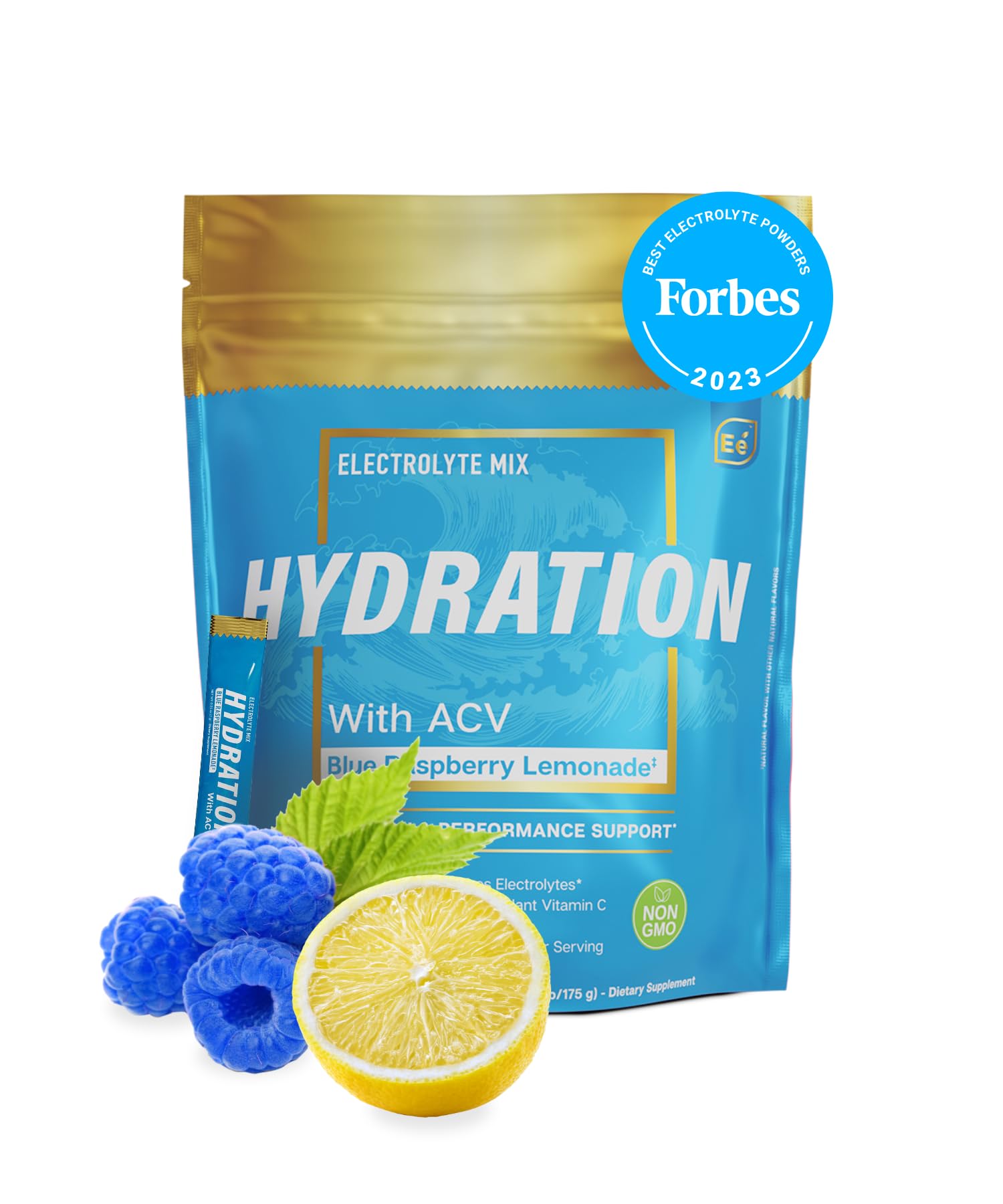 Essential Elements Hydration Packets - Blue Raspberry Pack - Sugar Free Electrolytes Powder Packets - 25 Stick Packs of Electrolytes Powder No Sugar - Hydration Drink - with ACV & Vitamin C