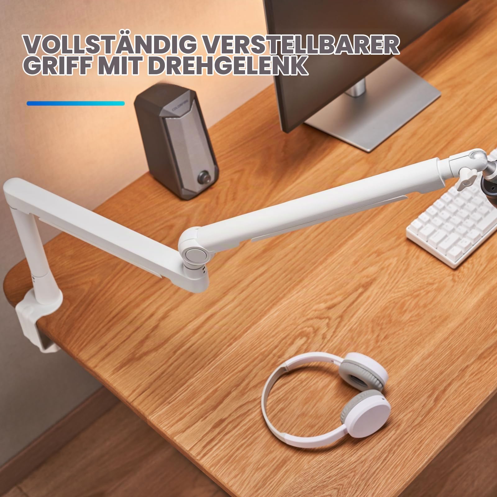 THRONMAX Twist S6 Mikrofonarm, Low-Profile-Mikrofonständer mit Kabelmanagement, Tischklemme, Vielseitige Montage, Ganzmetall und voll einstellbarer Mikrofonarm für Streaming, Gaming, Universal, Weiß