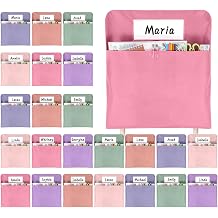 24 Pcs Chair Pockets for Classroom 17 x 20 Inch Seat Sacks with Name Tag for Classroom Chairback Pocket Chart K-2 Chairs Seat Back Organizer for Elementary School Daycare Home Supplies Boho