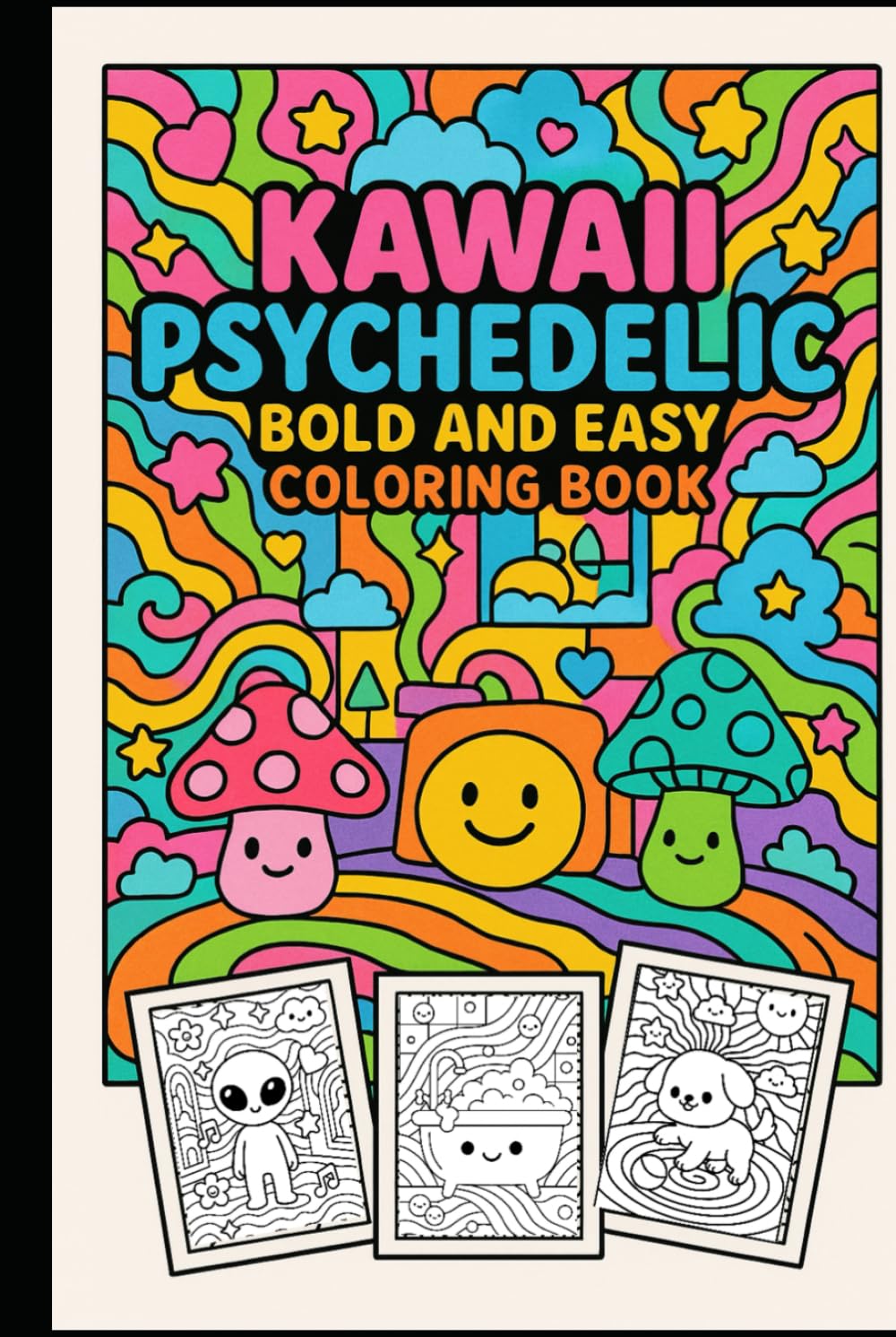 Kawaii Psychedelic Bold and Easy Coloring Book: Cute Trippy Designs, Happy Interiors, and Relaxing Easy Coloring Pages for Kids, Teens, and Adults