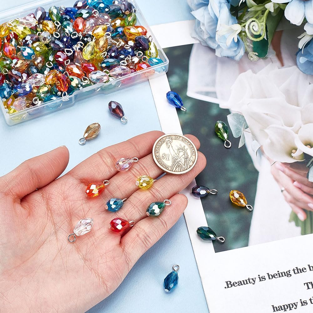 AHANDMAKER 150Pcs Faceted Teardrop Charms, 15 Colors Teardrop Crystal Dangle Charms, Tear Drop Glass End Charm Drop Beads, Water Drop Pendants for Bracelet Necklace Earring Crafts DIY Jewelry Making - Image 3