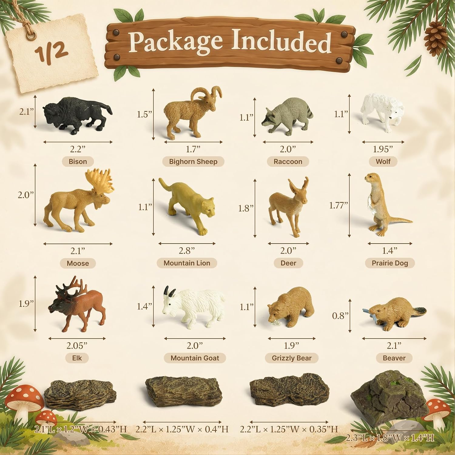 30PCS Forest Diorama Kit for Kids, North American Wildlife Figures image 2