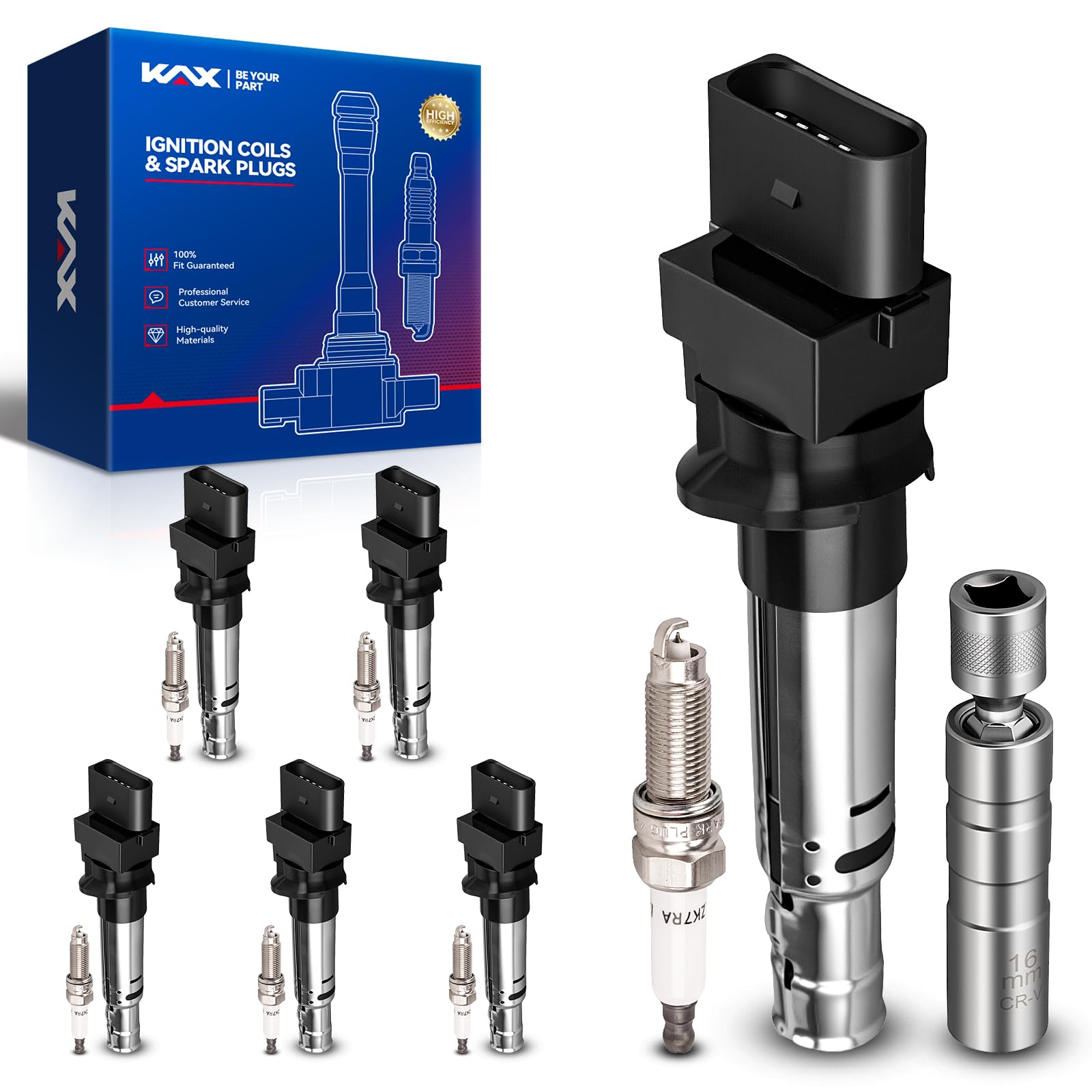 KAX 6 Ignition Coils &amp; 6 Spark Plugs Socket Set for Atlas 2018-2019 3.6L V6