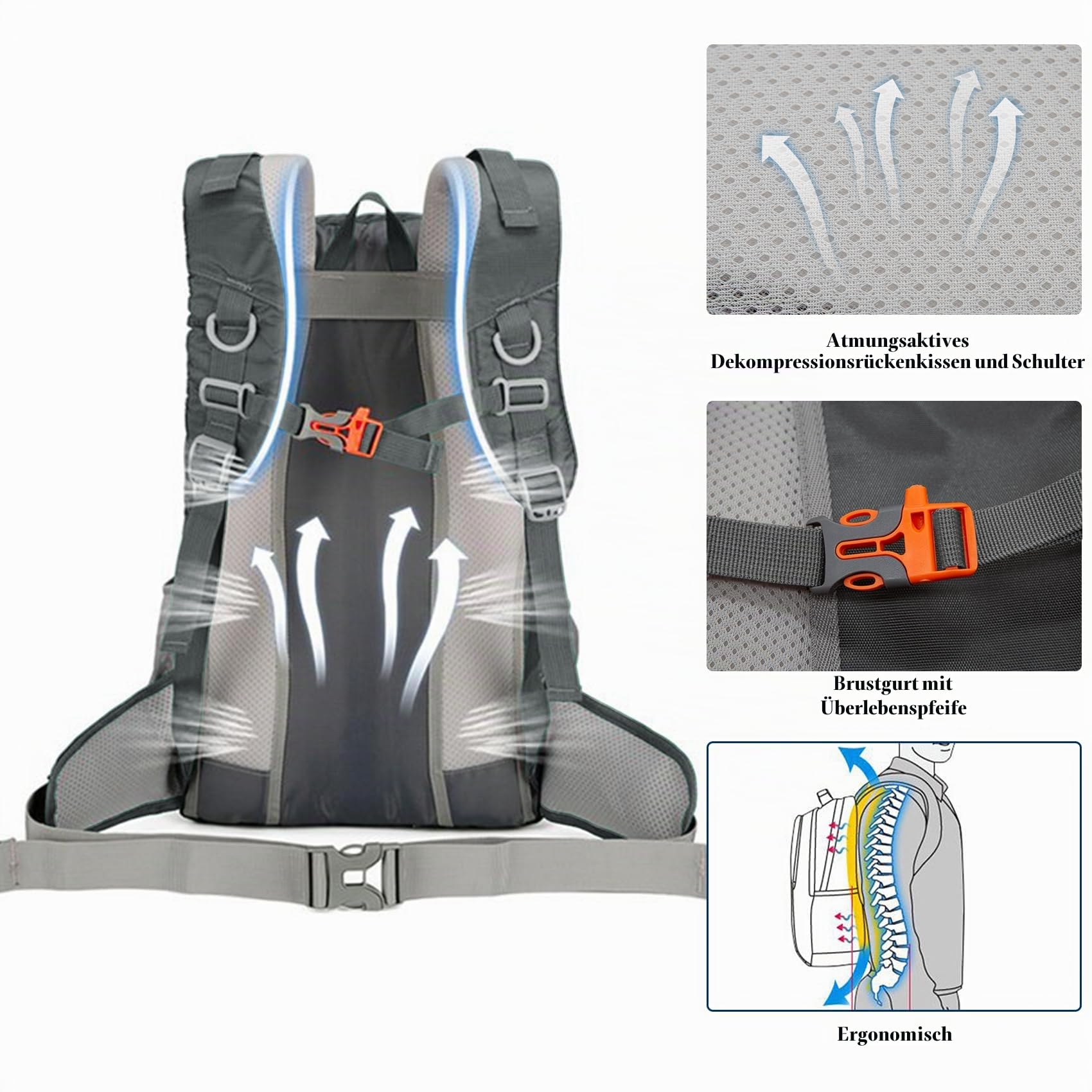 Long Keeper Wanderrucksack 40L Wasserdichter Campingrucksack mit Regenhülle Leichter Trekkingrucksack Outdoor Sport Rucksäcke für Klettern Skifahren Radfahren Reisen