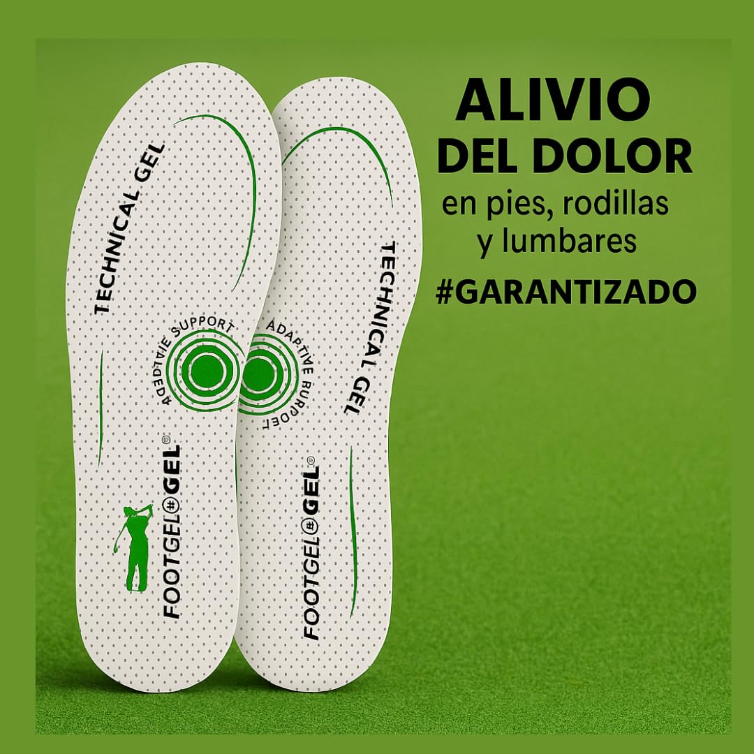 Golf | Plantillas Deportivas de Gel Técnico | Alivio del Dolor en Pies, Rodillas y Lumbar | Absorción de Impactos | Veganas y Transpirables | Talla 41-46 | Made in Spain