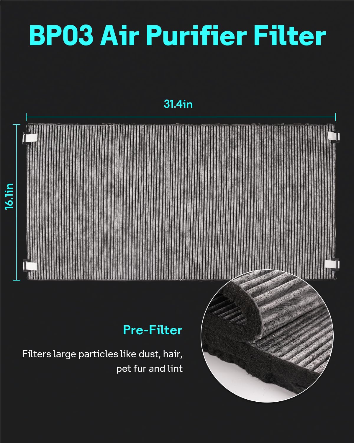 BP03 Filtre de rechange compatible avec Dyson BP03/BP04/BP06 Filtre à charbon actif haute efficacité, # 972133-02 et 972133-03 pour modèles Dyson BP03/BP04/BP06 Pur-ifier Big + Quiet