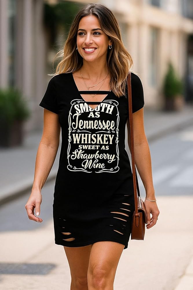 Amazon.com: Smooth As Tennessee Whiskey Sweet As Strawberry Wine Mini Dress  Women Cut Out V Neck Slim Bodycon Short Mini Dresses(Medium,Black) :  Clothing, Shoes & Jewelry
