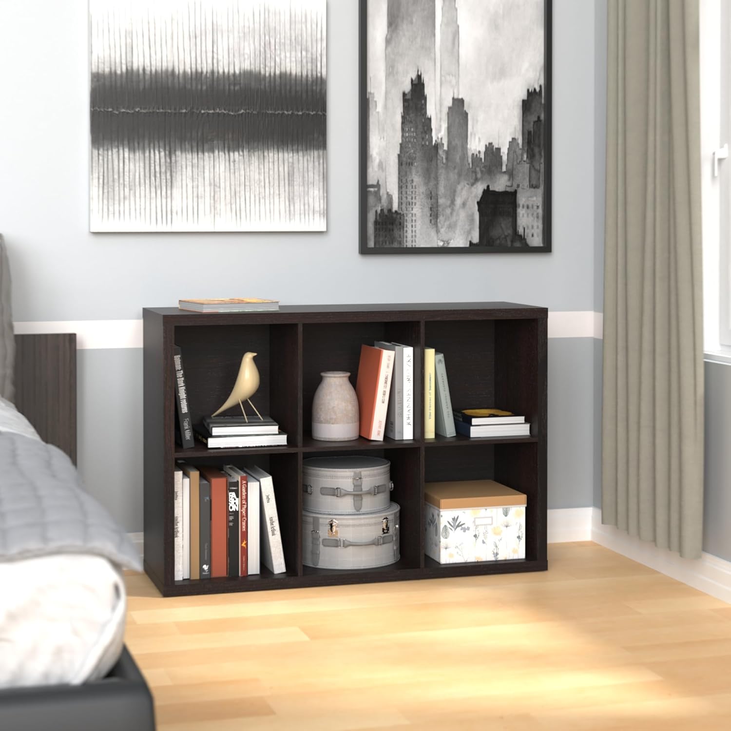 closetmaid 6 cube storage shelf organizer bookshelf with back panel, easy assembly, wood, black walnut black walnut 6 cube organizer