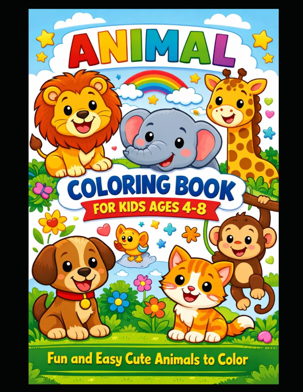 Animal Coloring Book for Kids Ages 4–8: Fun and Easy Coloring Pages of Cute Animals for Boys and Girls
