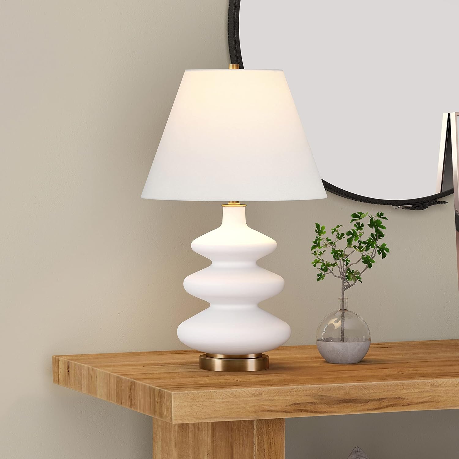 Henn&Hart 26" Modern 1-Light Table Lamp with Cloud White Fabric Empire Shade for Living Room, Bedroom, or Office, Cloud White
