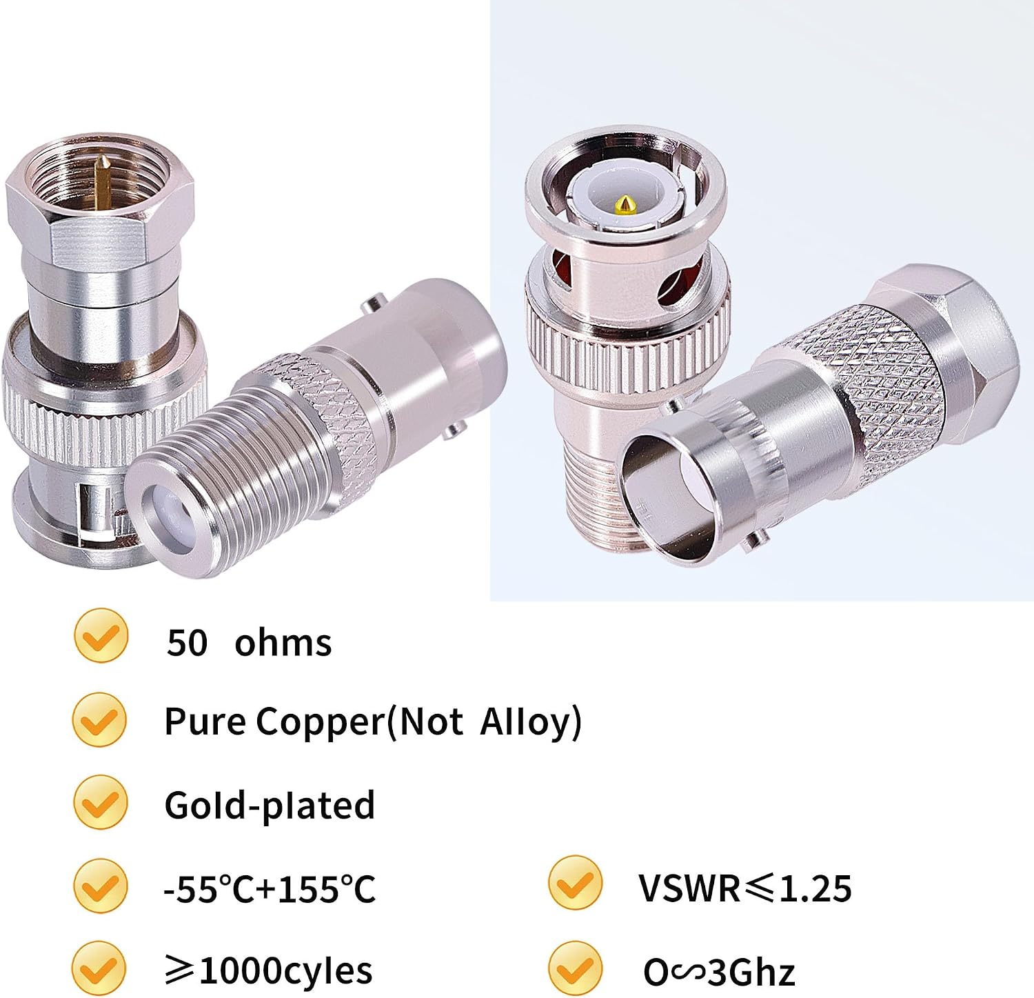 CNARIO 4Pcs F to BNC Adapter Kit, F Male/Female to BNC Male/Female Coaxial Connector for CCTV, Video Application, Radio Antenna, Satellite Scanner RG6/RG59/RG58/SDI/HD SDI