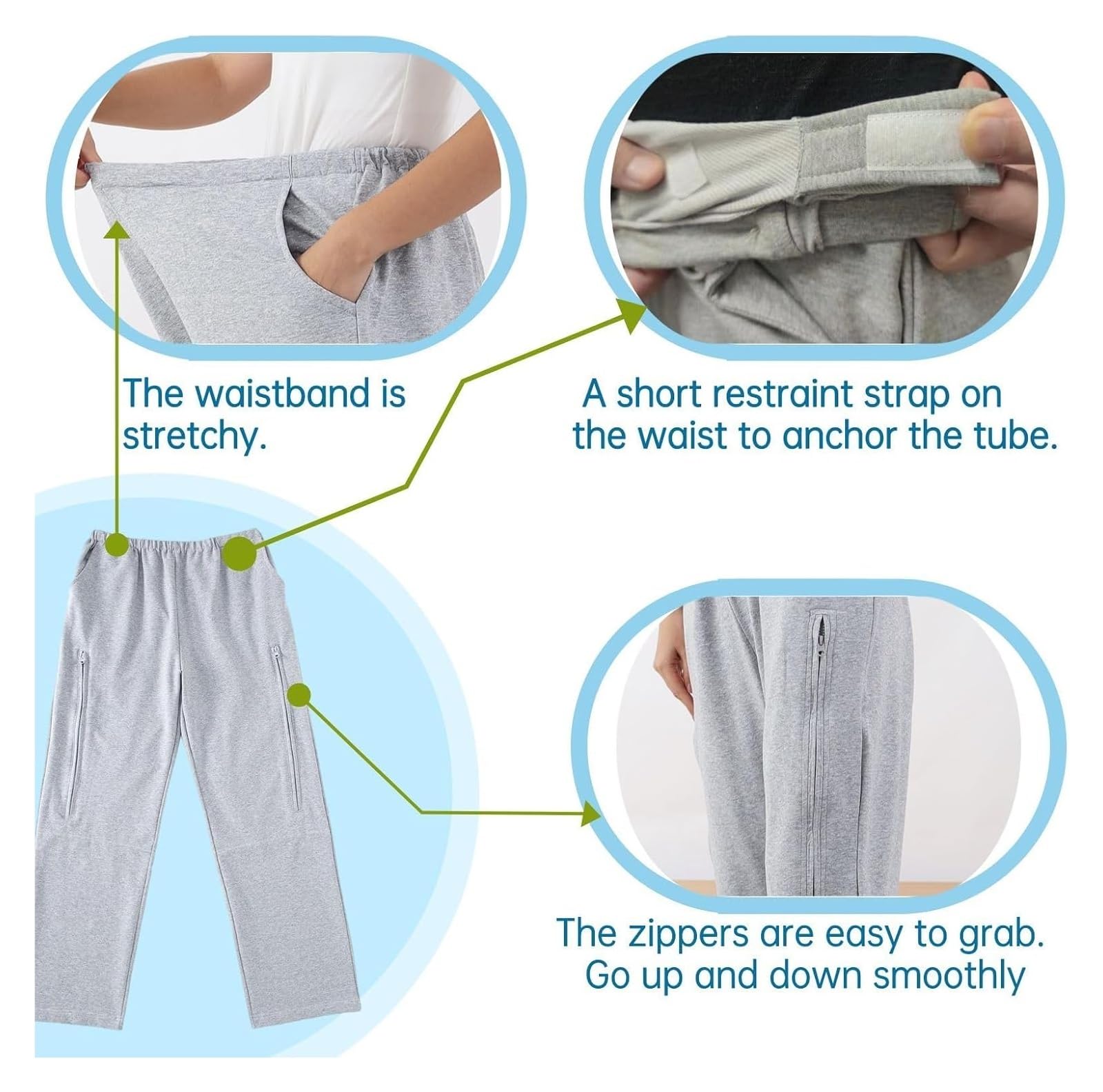 Intimo for sacca for urina, pantaloni for sacca for gamba del catetere, pantaloni porta sacca for urina con doppie tasche con cerniera, sacche for catetere for nefrostomia, cistostomia,L(M)