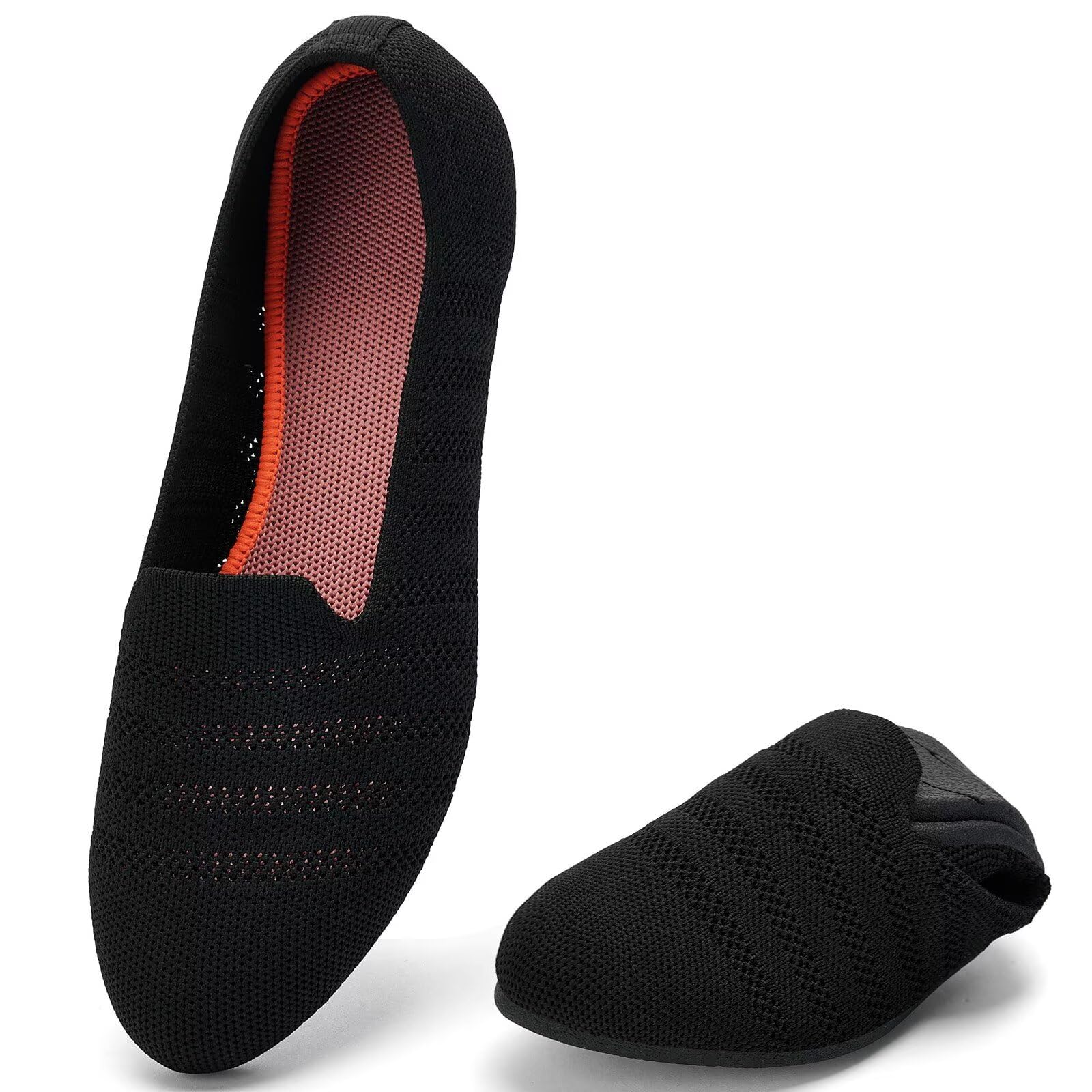 poemlady Women’s Ballet Flat Shoes Dress Shoes Knit Round Toe Slip On Ballerina Walking Flats Shoes for Woman Low Wedge Casual