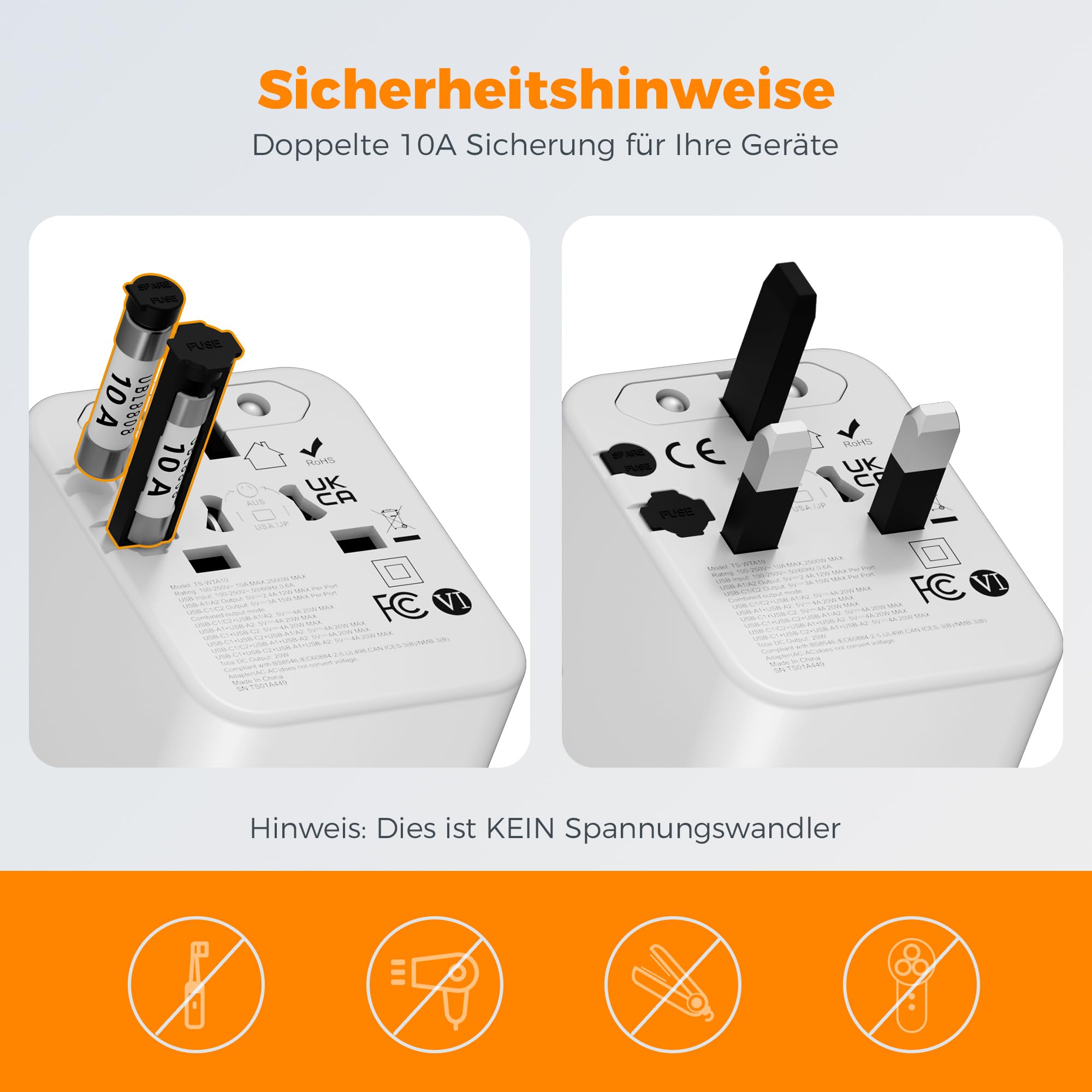 TESSAN Reiseadapter Weltweit, Universal Reisestecker mit 2 USB A und 2 USB C, Internationaler Steckdosenadapter, Universaladapter für England USA Japan Thailand Australien, Travel Adapter
