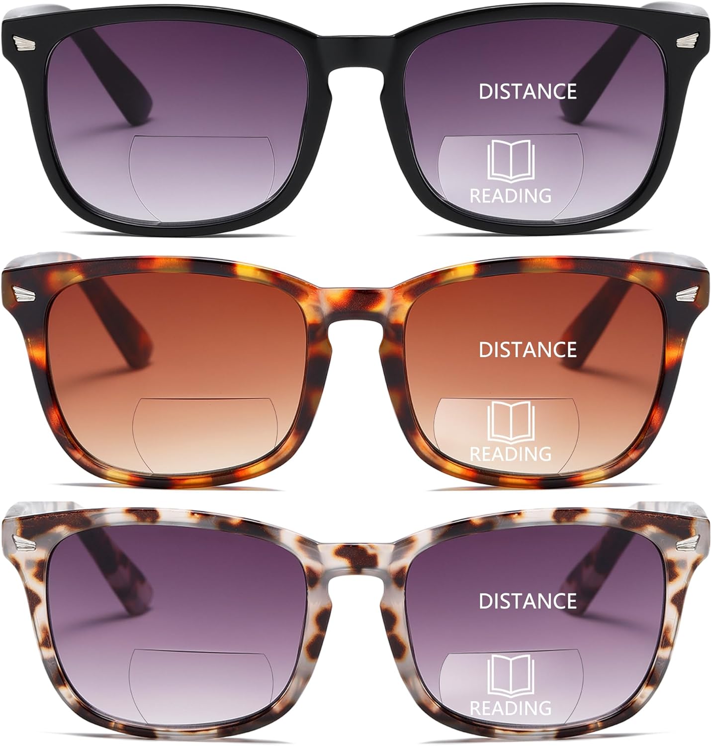 Bifocal Sunglasses For Women Classic Retro Reading Sunglasses 3 Pack UV400 Sun Readers Glasses With Metal Spring