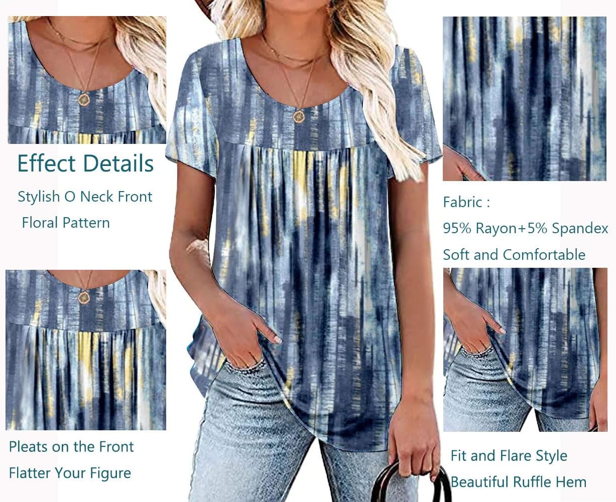 Women's Summer Short Sleeve Tunic Plus size ladies shirts Floral Blouse Loose Flowy Tops for Leggings M-4XL - Image 3