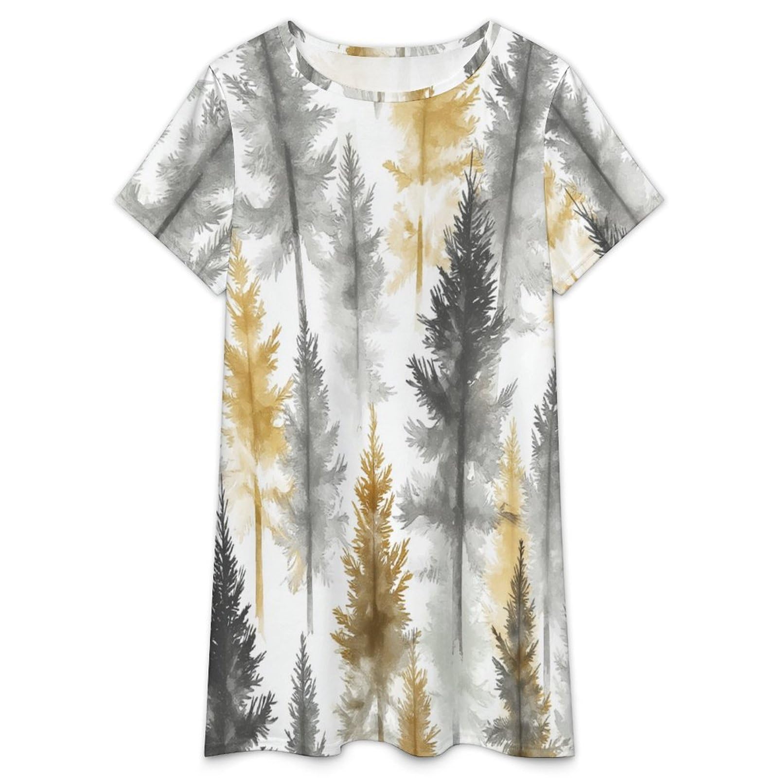 Camisones De Mujer - Paisaje Forestal Camisón De Manga Corta para Estar En Casa Tallas S-3Xl Holgado Largo Suave para El Verano.