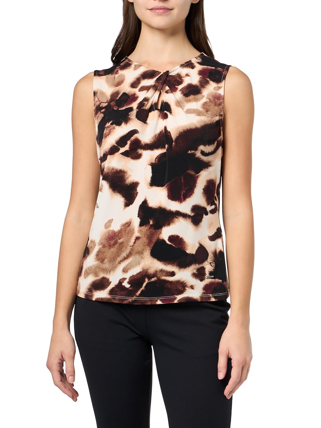 DKNY Women's Sleeveless Crewneck with Keyhole Jersey Blouse