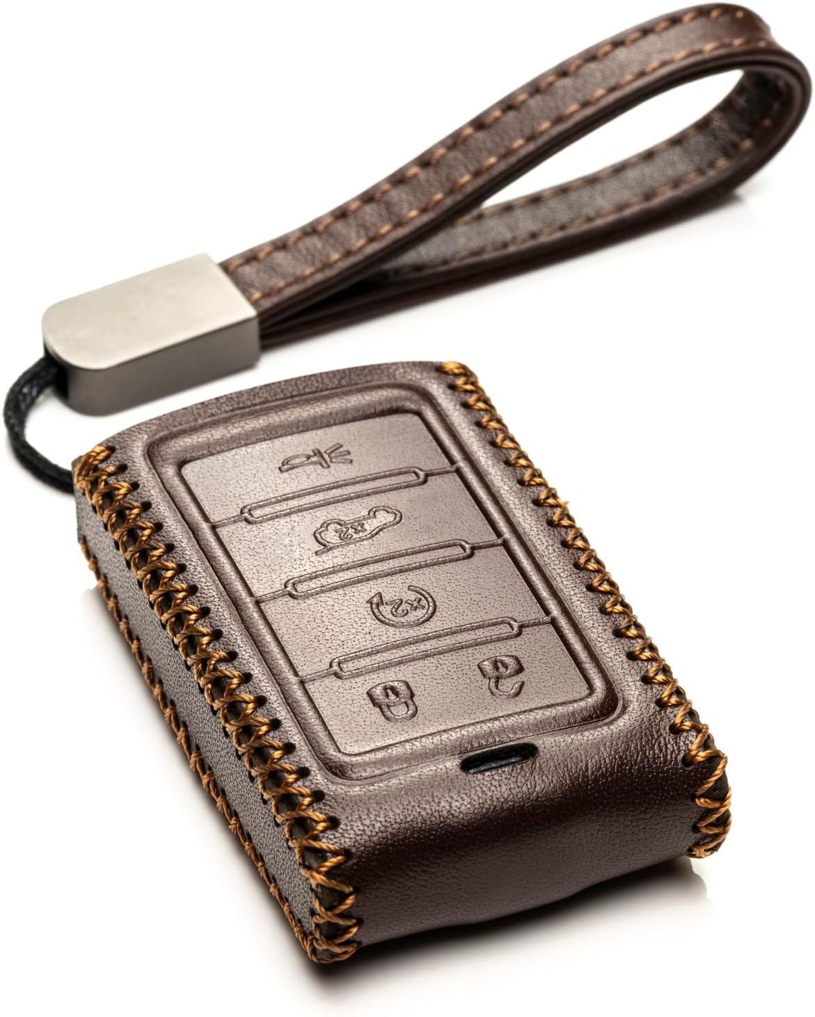Vitodeco Genuine Leather Smart Key Fob Case Compatible with Jeep Wagoneer, Jeep Grand Cherokee 2022-2025 (New 5-Button, Brown)