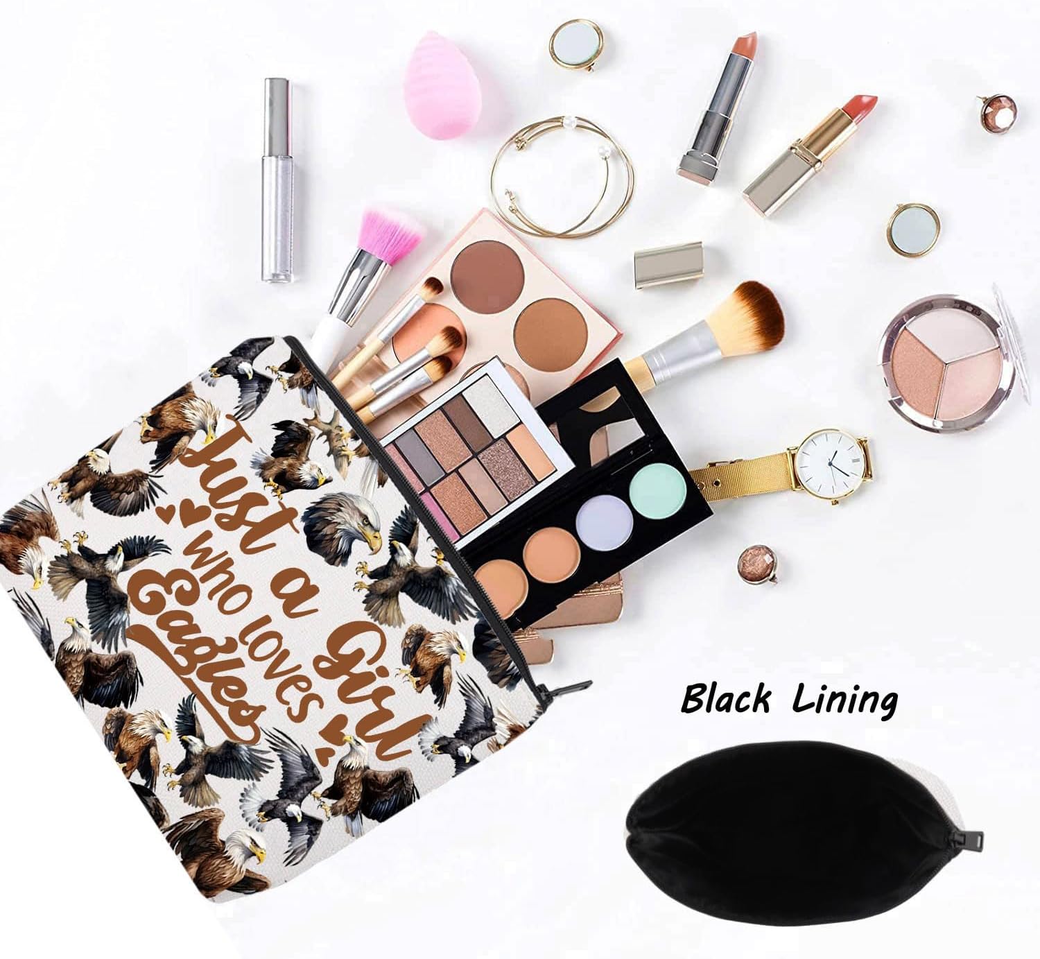 LEVLO Bald Eagle Cosmetic Makeup Bag - Eagle Lover Gift - Zipper Bag - Image 3