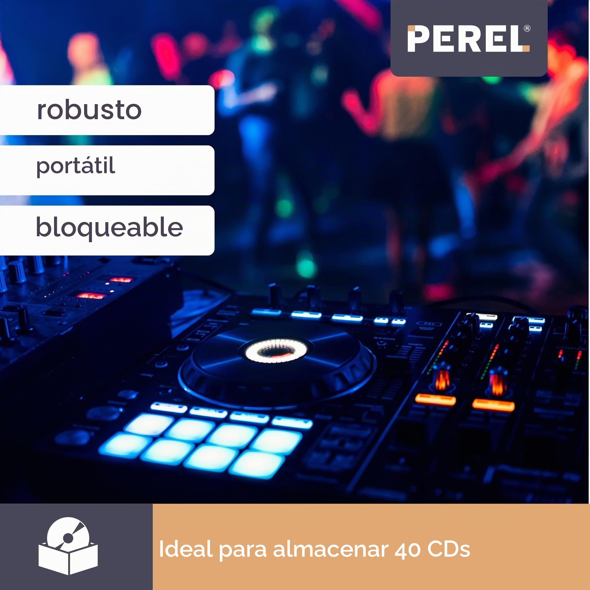 Perel Box para 40 CD, bloqueo de llaves, 2 llaves, aluminio, 280 x 268 x 160 mm
