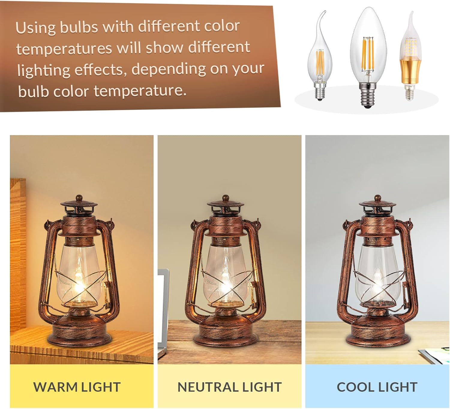 NOXARTE Rustic Lantern Table Lamp Plug-in Old Fashioned Night Light Perfect for Bedroom Living Room H15 Inch x W7 Inch - Image 4