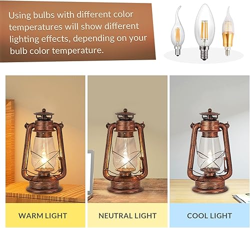 Miniatura 4 de NOXARTE Lámpara de mesa rústica con diseño de farol antiguo enchufable, luz nocturna perfecta para dormitorio, sala de estar, 15 pulgadas de alto x