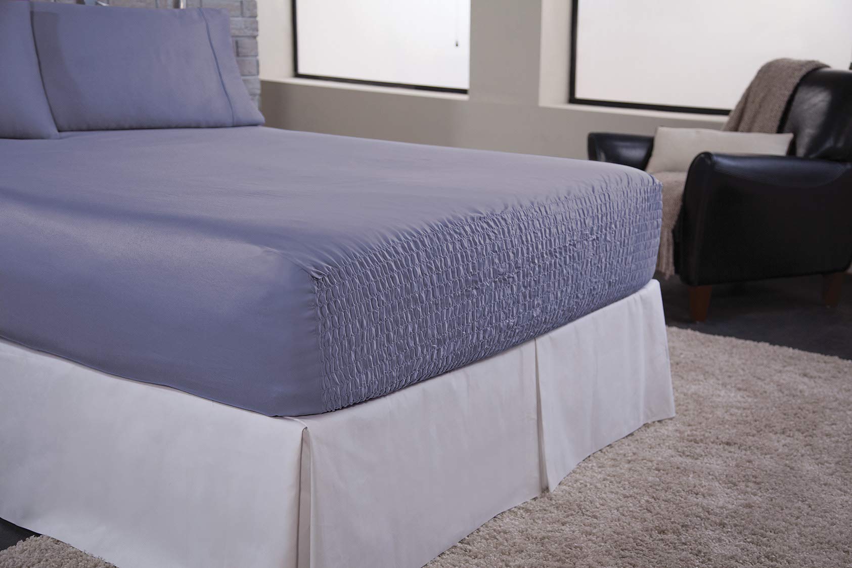 BEDTITE ABSOLUTELY FITTING 100% Cotton 300 Thread Count, King Size Set with Deep Pocket 7” to 20” Fitted Sheet, Flat Sheet and 2 Pillow Cases, Lake Blue