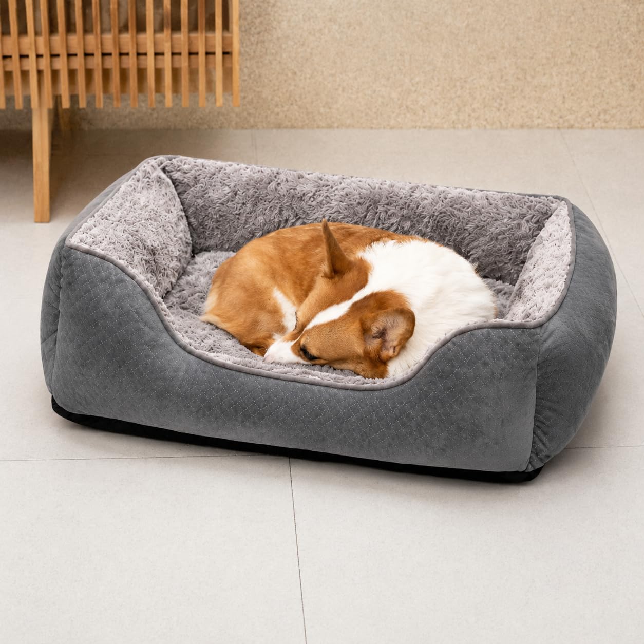 Amazon | 中型大型犬用犬用ベッド、洗濯可能、スーパーソフト長方形犬