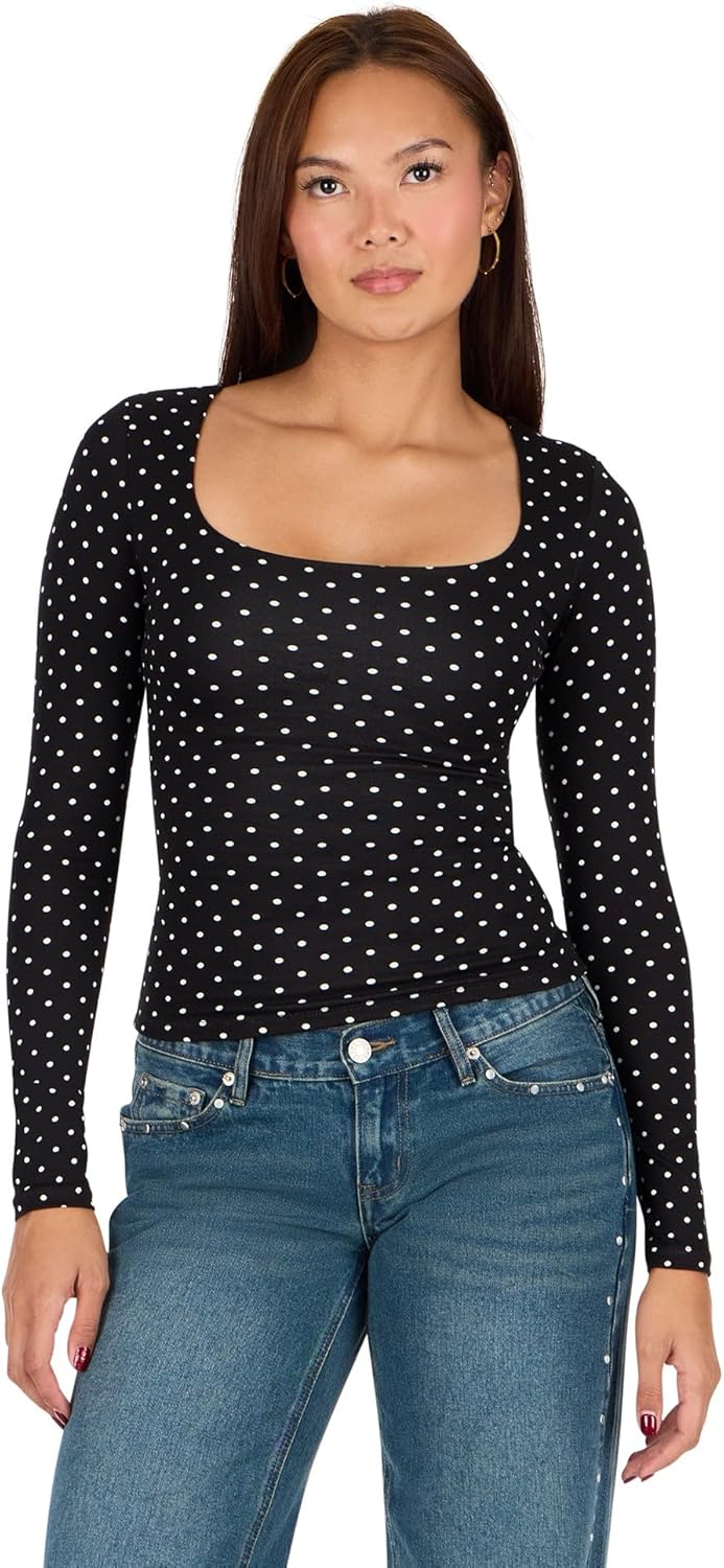 Forever 21 Womens Long Sleeve Square Neck Tshirt