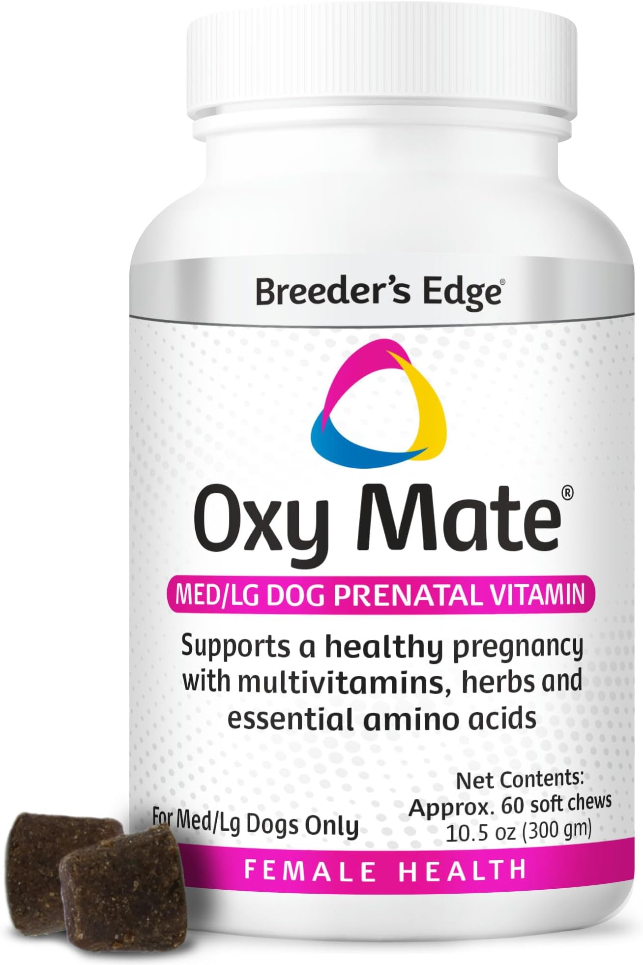 Breeder's Edge Oxy Mate Dog Prenatal Vitamins, Comprehensive Supplement for Pregnant Dogs and Cats Enriched with Essential Nutrients for Healthy Moms & Litters, Soft Chews - 60ct Medium & Large Dog