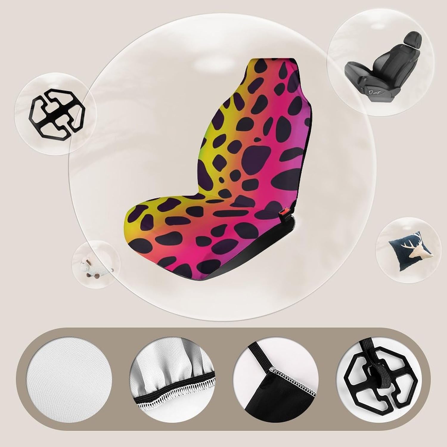 Rainbow Leopard Print Car Seat Covers Universal Car Front Seats Protector Auto Interior Accessories 2PCS