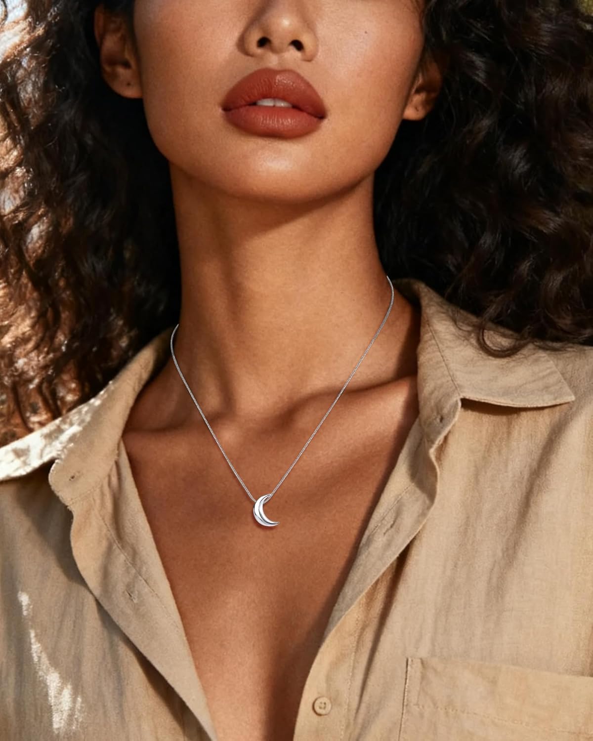 Dainty Silver Moon Necklace for Women-Tiny Crescent Moon Pendant Necklace Minimalist Celestial Silver Jewelry - Image 5