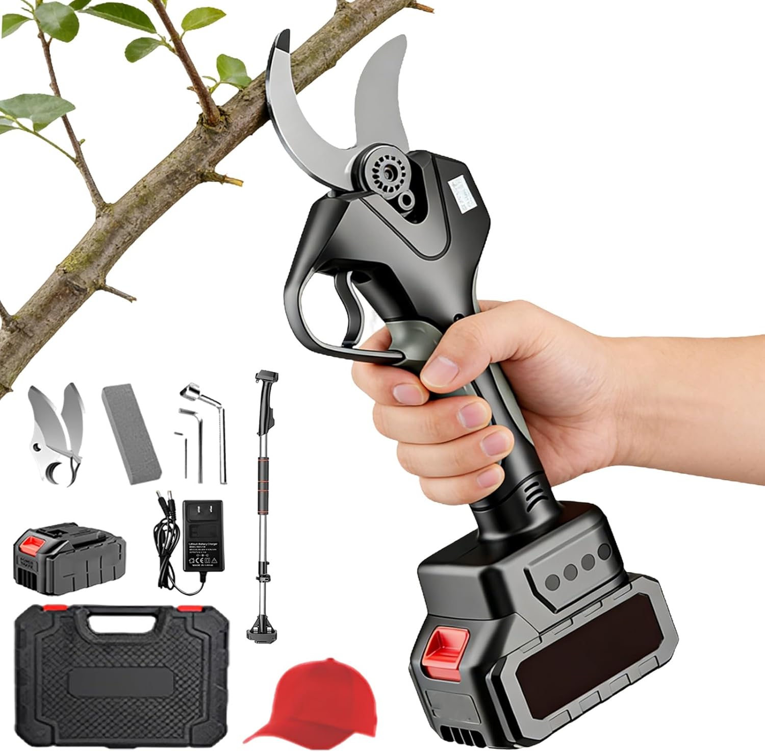 Electric Pruning Scissors, 50mm Progressive Professional Shears, Professional Battery Powered Pruning Scissors, for Gardening Olive Trees Fruit Trees Vineyards,‎Battery(One Battery)