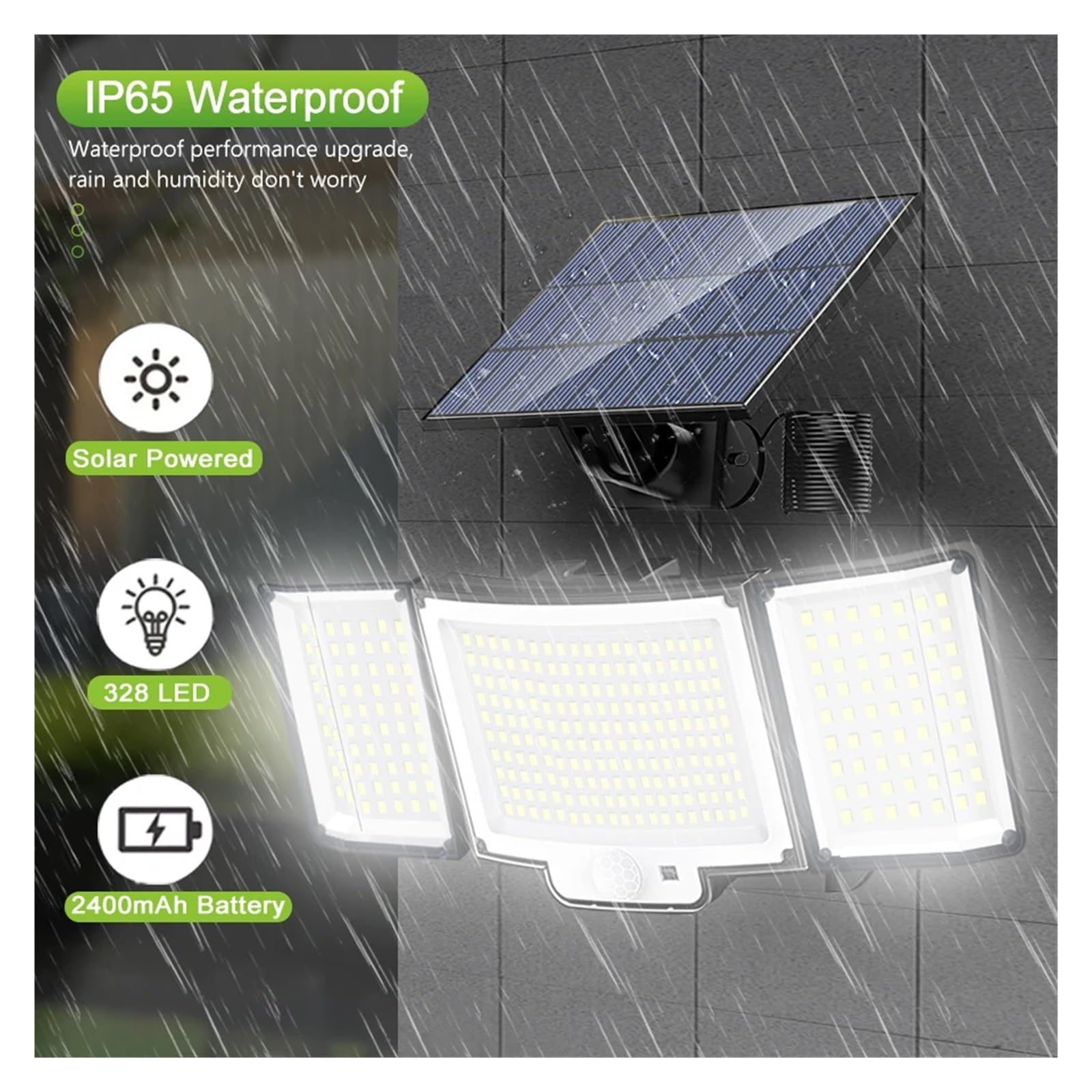 Luces Solares Led Exterior Jardin, Luz Solar al aire libre 348 LED lámpara de pared con Sensor de movimiento Solar con control remoto 3 modos IP65 Luz de inundación impermeable for porche de garaje pa