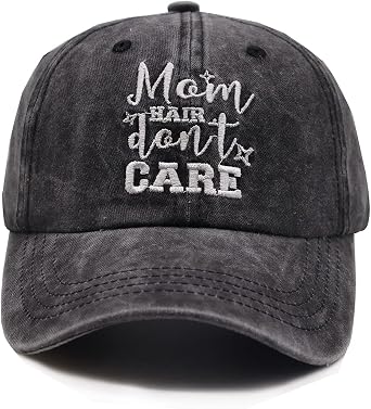 KKMKSHHG Mom Hair Dont Care Baseball Cap, Adjustable Washed Vintage Cotton Denim Hat for Women
