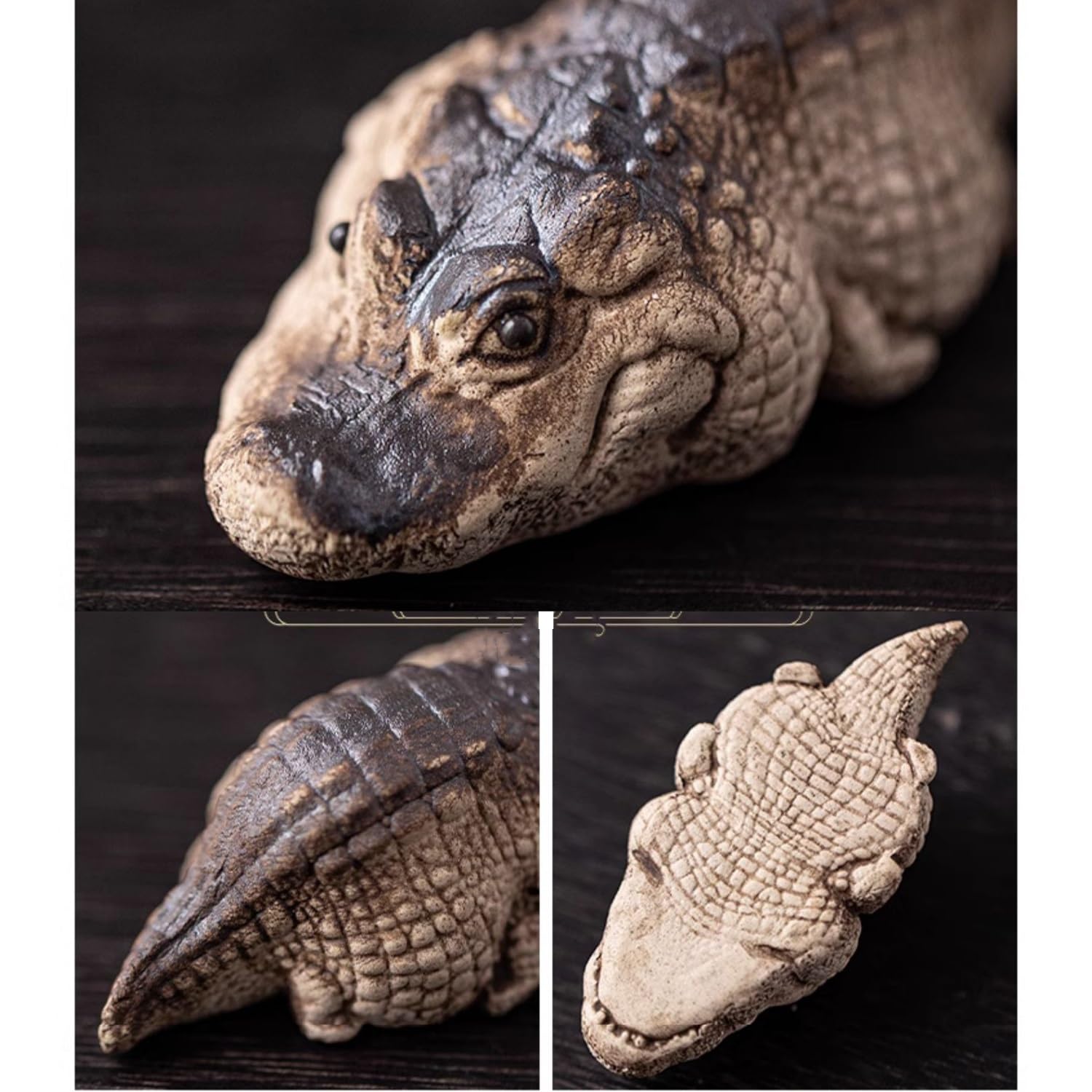 figurki zwierzątek， Uroczy krokodyl figurka ceramiczny zestaw do herbaty akcesoria dekoracja stołu, ceremonia herbaty ozdoba biurkowa prezenty(A)