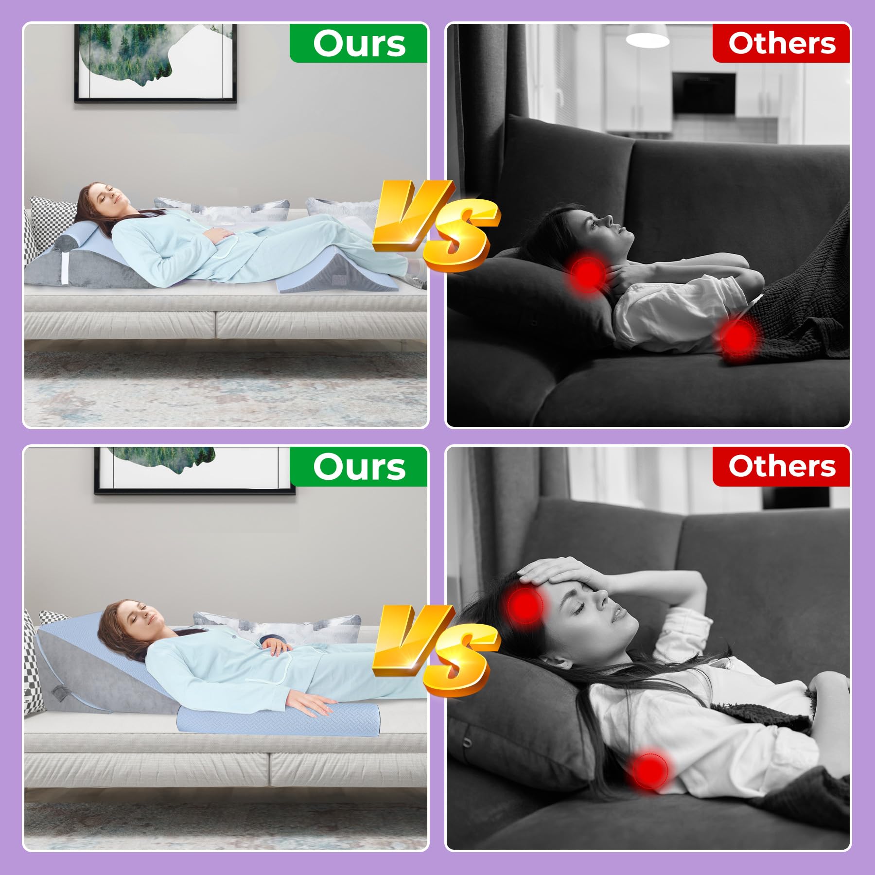 Babenest Almohada ortopédica de cuña para cama, juego de 3 almohadas triangulares con reposacabezas para elevación de piernas, después de la cirugía, reflujo ácido, soporte de espalda, cojín de