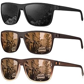 KALIYADI Polarized Sunglasses Men, Lightweight Mens Sunglasses Polarized UV Protection Driving Fishing Golf (Black/Brown/Gradual Brown)